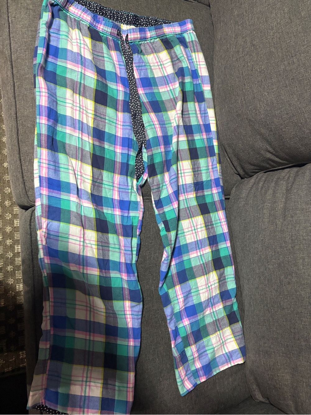 aerie Plaid Cotton Pajama Pants in Blue, Green & Pink